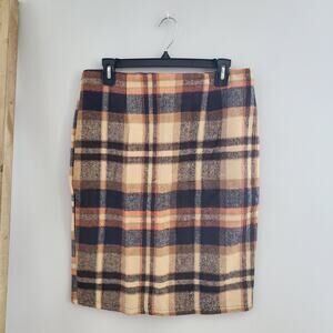 Women's Plaid Wool Straight Pencil Skirt Size L